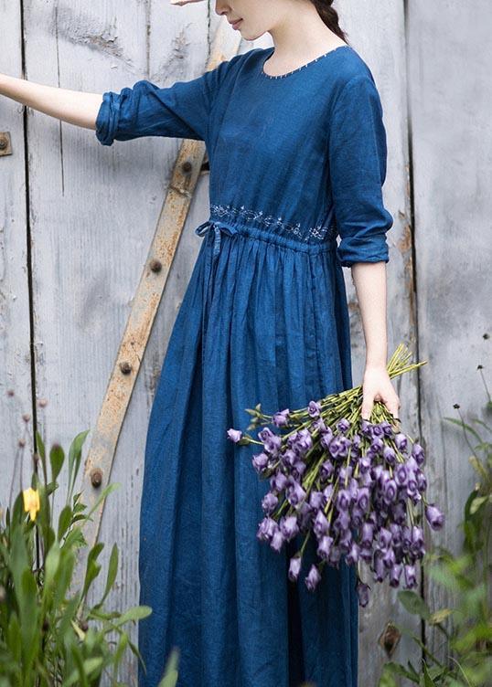 Women O Neck Drawstring Spring Tunic Runway Blue Long Dresses ( Limited Stock) - Omychic