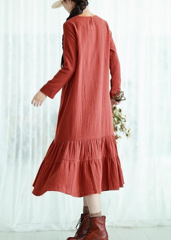 Women O Neck Ruffles Spring Quilting Clothes Design Orange Traveling Dress - Omychic