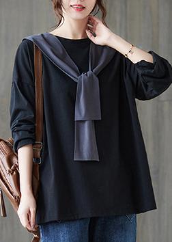 Women O Neck Side Open Spring Clothes Wardrobes Black Shirt - Omychic