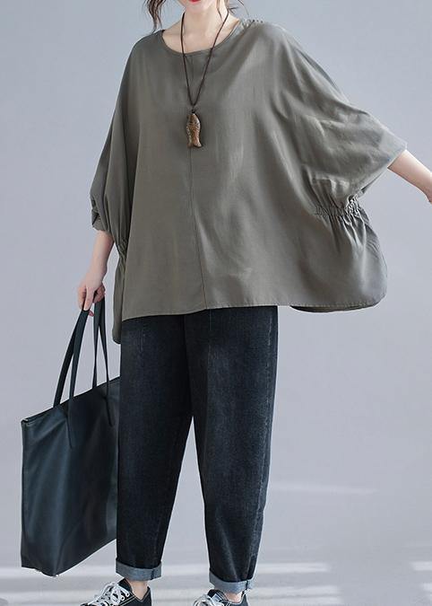 Women O-Neck Solid Spring Unique Tunic Gray Fashion Ideas - Omychic