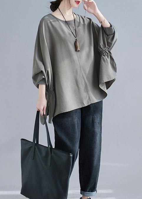 Women O-Neck Solid Spring Unique Tunic Gray Fashion Ideas - Omychic