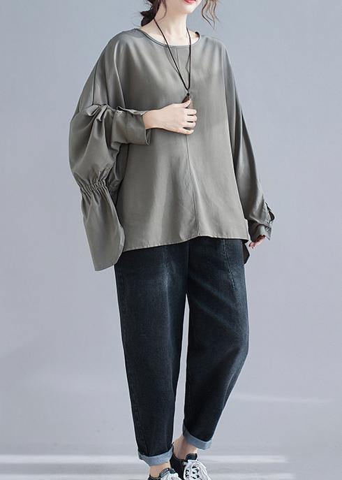 Women O-Neck Solid Spring Unique Tunic Gray Fashion Ideas - Omychic