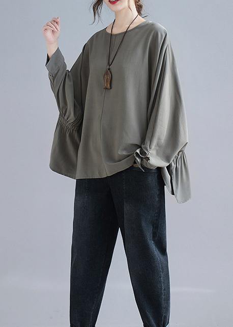 Women O-Neck Solid Spring Unique Tunic Gray Fashion Ideas - Omychic