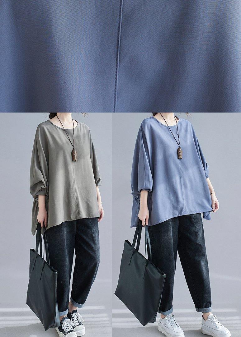 Women O-Neck Solid Spring Unique Tunic Gray Fashion Ideas - Omychic