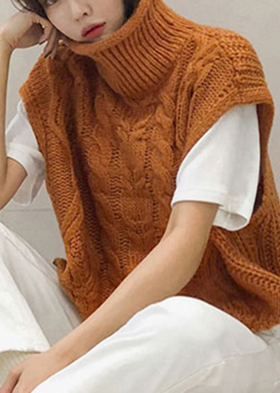 Women Orange Turtleneck Knit Cardigans Short Sleeve