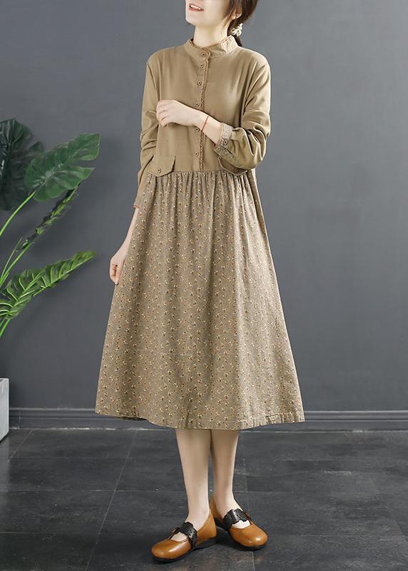 Women Patchwork Spring Clothes Tutorials Khaki Long Dress - Omychic