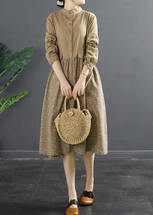 Women Patchwork Spring Clothes Tutorials Khaki Long Dress - Omychic