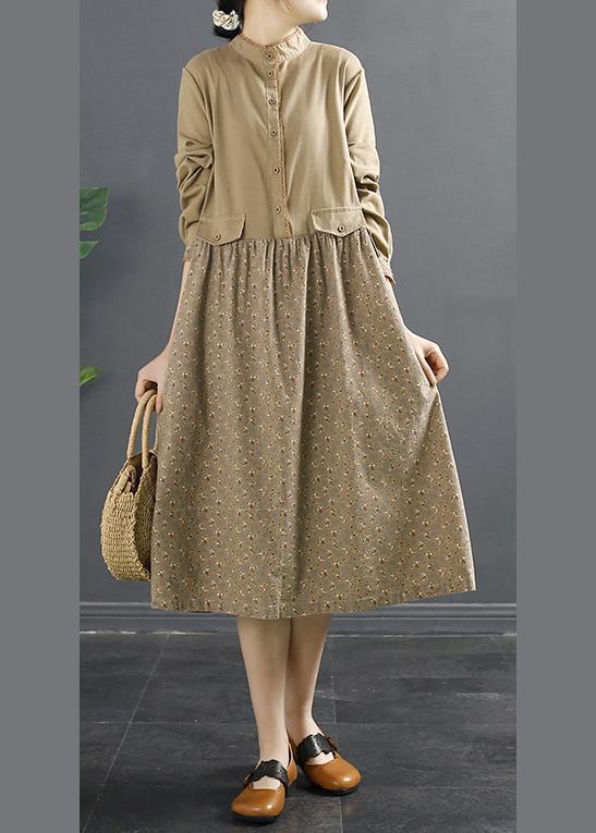 Women Patchwork Spring Clothes Tutorials Khaki Long Dress - Omychic