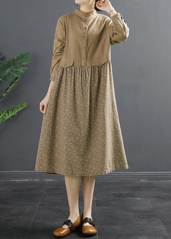 Women Patchwork Spring Clothes Tutorials Khaki Long Dress - Omychic