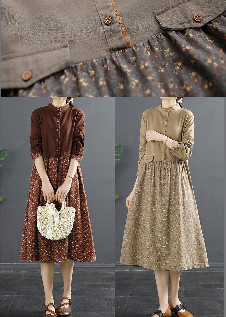 Women Patchwork Spring Clothes Tutorials Khaki Long Dress - Omychic