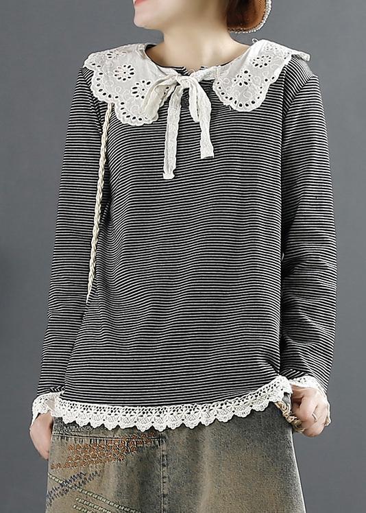 Women Peter Pan Collar Spring Classy Black Top - Omychic