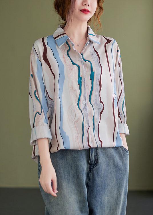 Women PeterPan Collar Button Print Fall Tops Long sleeve - Omychic