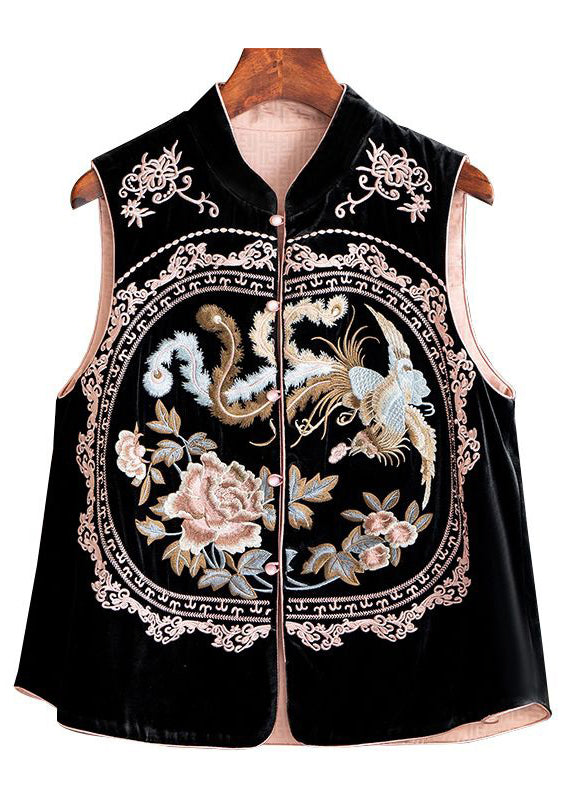Women Pink Embroideried Button Patchwork Silk Waistcoat Sleeveless