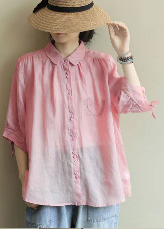 Green Peter Pan Collar Patchwork Cotton Shirt Top Summer