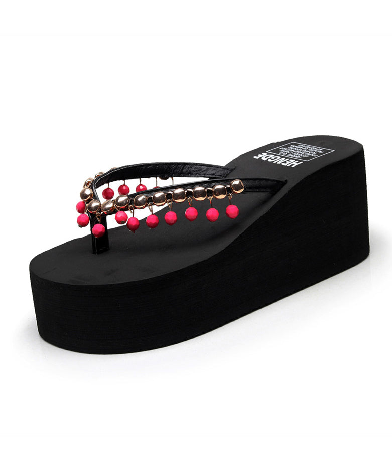 Women Pink Plicing Splicing Tassel Platform Thong Sandals