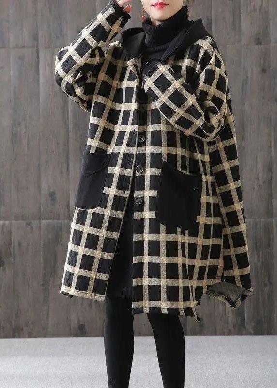 Women Plaid Pockets Button Fall Thick Hoodies Outwear Long sleeve - Omychic
