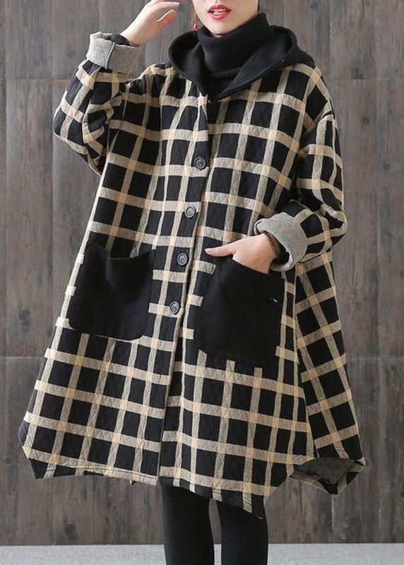 Women Plaid Pockets Button Fall Thick Hoodies Outwear Long sleeve - Omychic