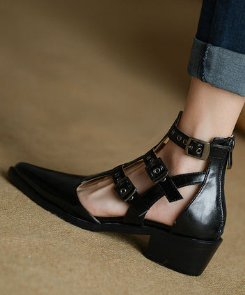 Black Sequined Splicing Pointed Toe Chunky Slide Sandals main image 1