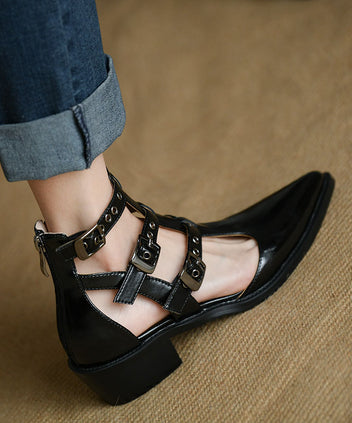 Black Sequined Splicing Pointed Toe Chunky Slide Sandals main image 0