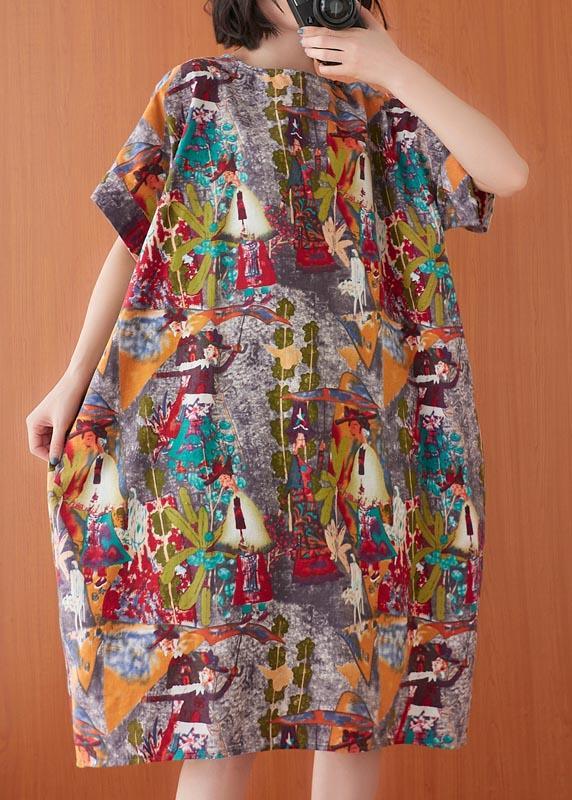 Women Print O-Neck Cotton Linen Party Dress Summer ( Limited Stock) - Omychic