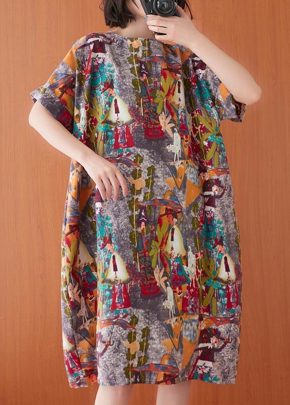 Women Print O-Neck Cotton Linen Party Dress Summer ( Limited Stock) - Omychic