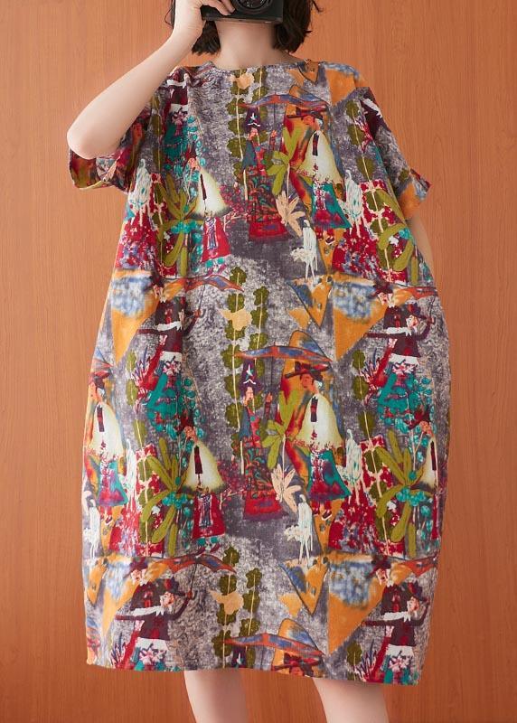 Women Print O-Neck Cotton Linen Party Dress Summer ( Limited Stock) - Omychic