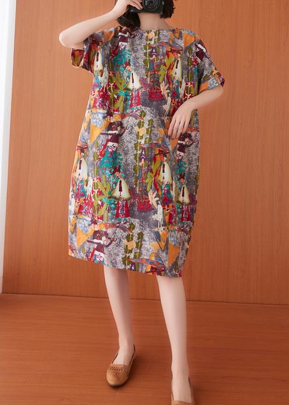 Women Print O-Neck Cotton Linen Party Dress Summer ( Limited Stock) - Omychic