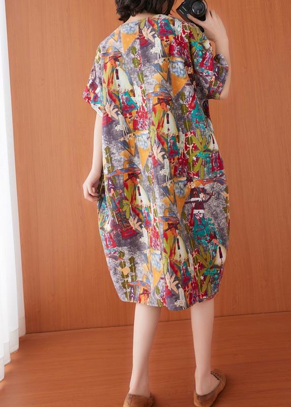 Women Print O-Neck Cotton Linen Party Dress Summer ( Limited Stock) - Omychic