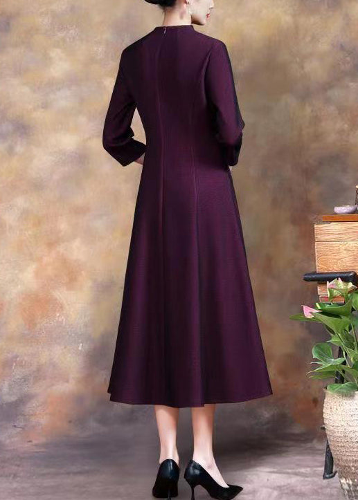 Women Purple Embroideried Sequins Cotton Long Dress Fall