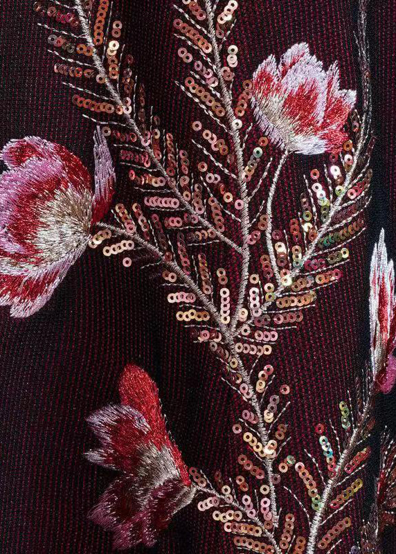 Women Purple Embroideried Sequins Cotton Long Dress Fall