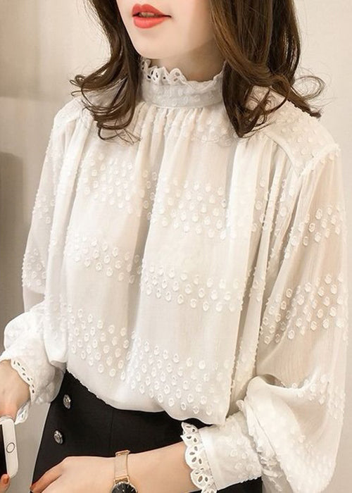 Women Purple Ruffled Button Chiffon Top Long Sleeve