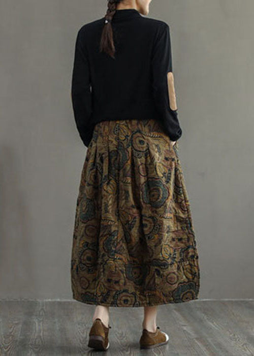 Women Geometry Elastic Waist Patchwork Print Fine Cotton Filled Skirt Winter