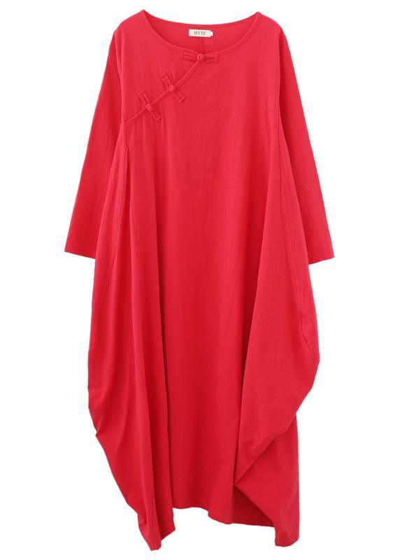 Women Red Outfit O Neck Asymmetric Robes Spring Dress - Omychic