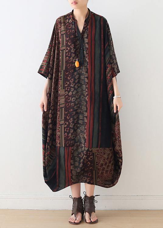 Women Red Print Batwing Sleeve Summer Chiffon Dress - Omychic