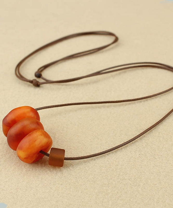 Women Red Resin Beeswax Pendant Necklace