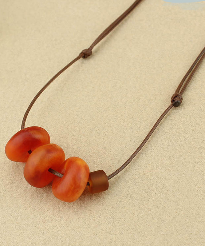 Women Red Resin Beeswax Pendant Necklace