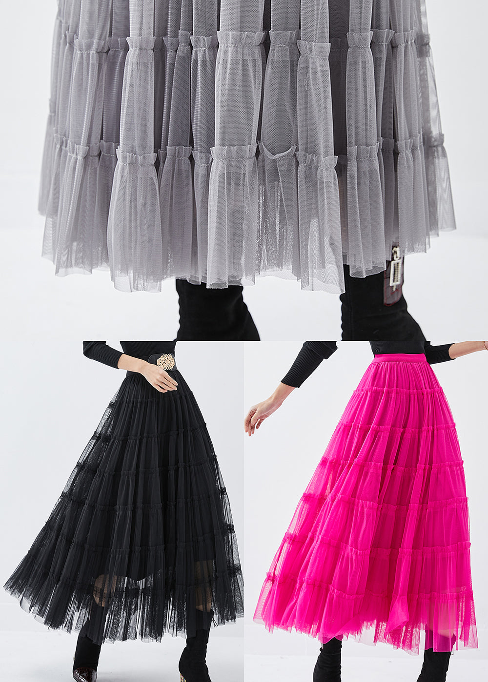 Women Rose Elastic Waist Tulle A Line Skirt Spring