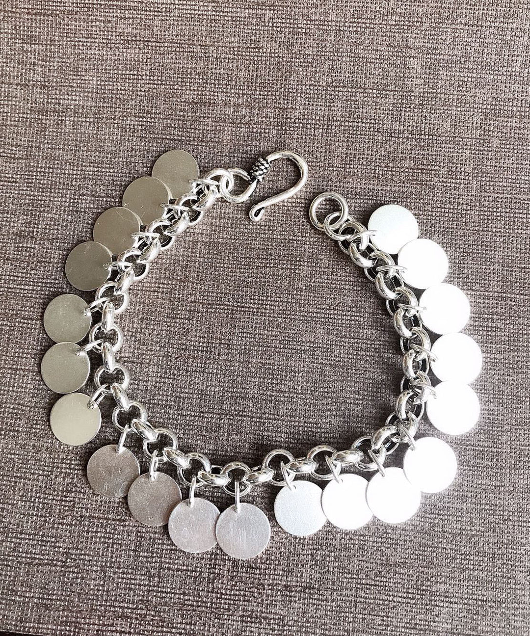 Women Silk Sterling Silver Sequins Tassel Chain Bracelet