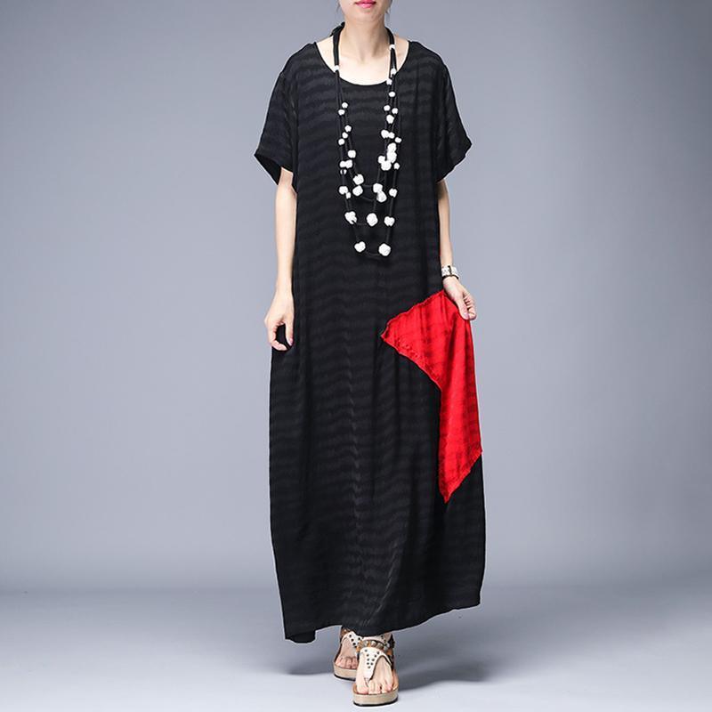 Women Silk Wardrobes Mom Patchwork Design Casual Elegant Maxi Dress - Omychic