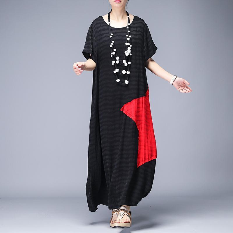 Women Silk Wardrobes Mom Patchwork Design Casual Elegant Maxi Dress - Omychic