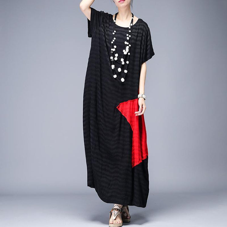 Women Silk Wardrobes Mom Patchwork Design Casual Elegant Maxi Dress - Omychic