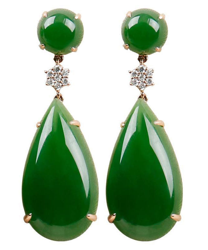 Women Spinach Green Jade Zircon Water Drop Drop Earrings - Omychic