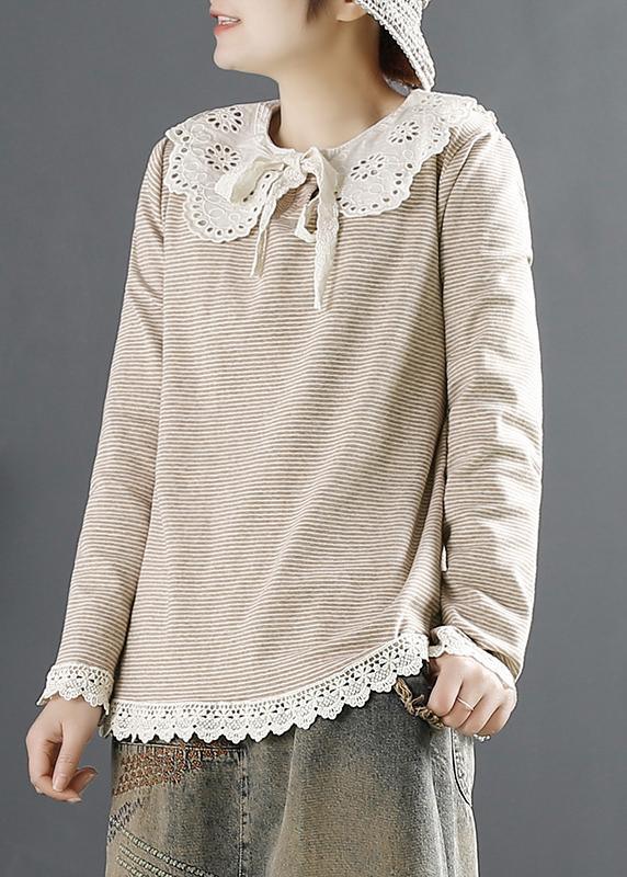 Women Striped Spring Khaki Tops - Omychic
