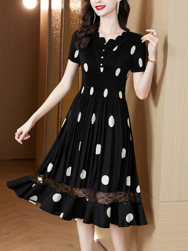 Summer Polka Dot Elastic Hepburn Mermaid Dress