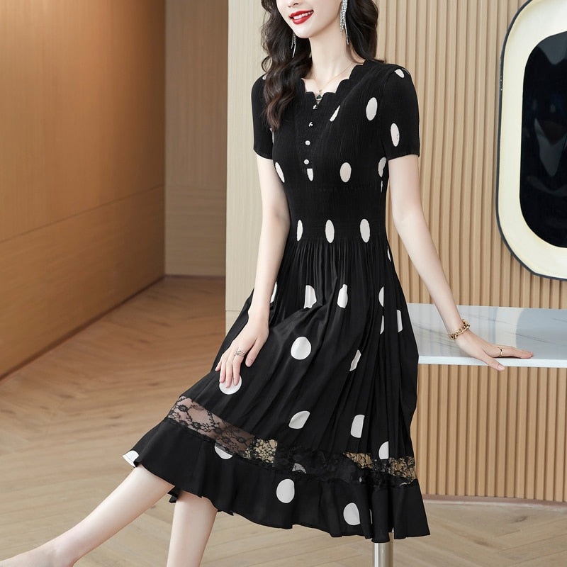 Summer Polka Dot Elastic Hepburn Mermaid Dress