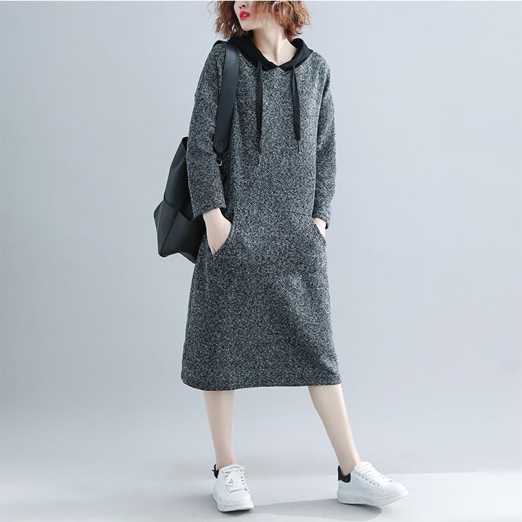 Women Sweater dress outfit Street Style dark gray oversized knit top - Omychic