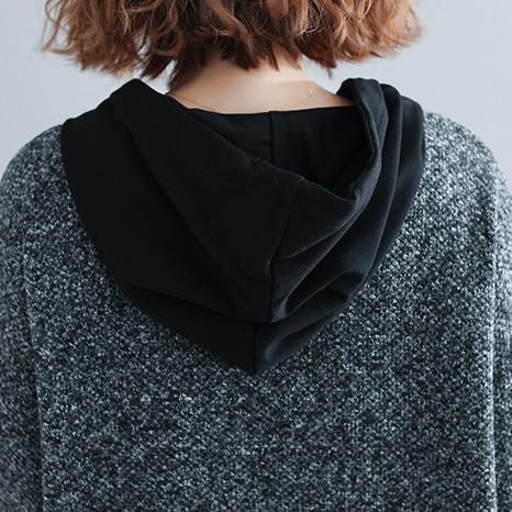 Women Sweater dress outfit Street Style dark gray oversized knit top - Omychic