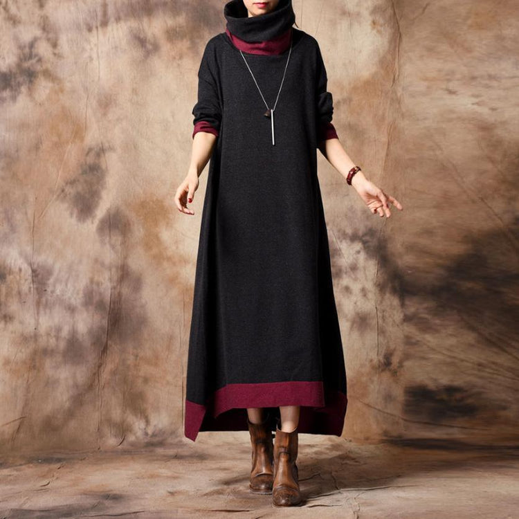 Women Sweater weather Street Style Batwing Sleeve black DIY knit top high neck dress - Omychic