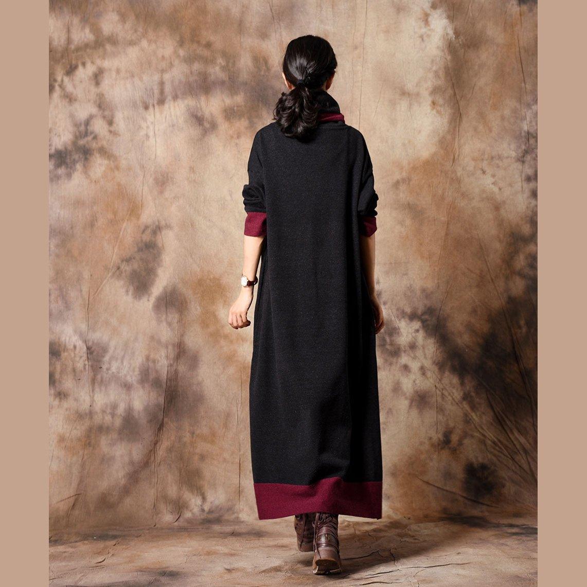 Women Sweater weather Street Style Batwing Sleeve black DIY knit top high neck dress - Omychic