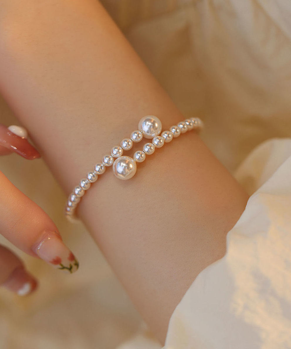 Women White Pearl Adjustable Solid Cuff